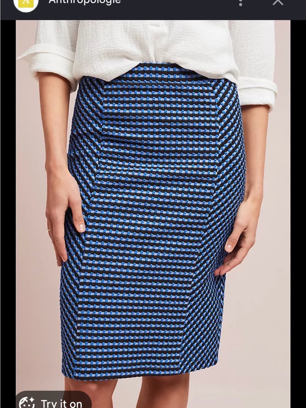Anthropologie Blue and Black Houndstooth Pencil Skirt